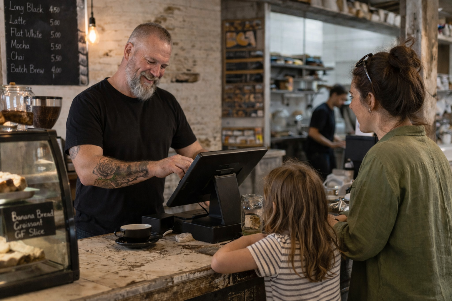 Cafe owner using POS system