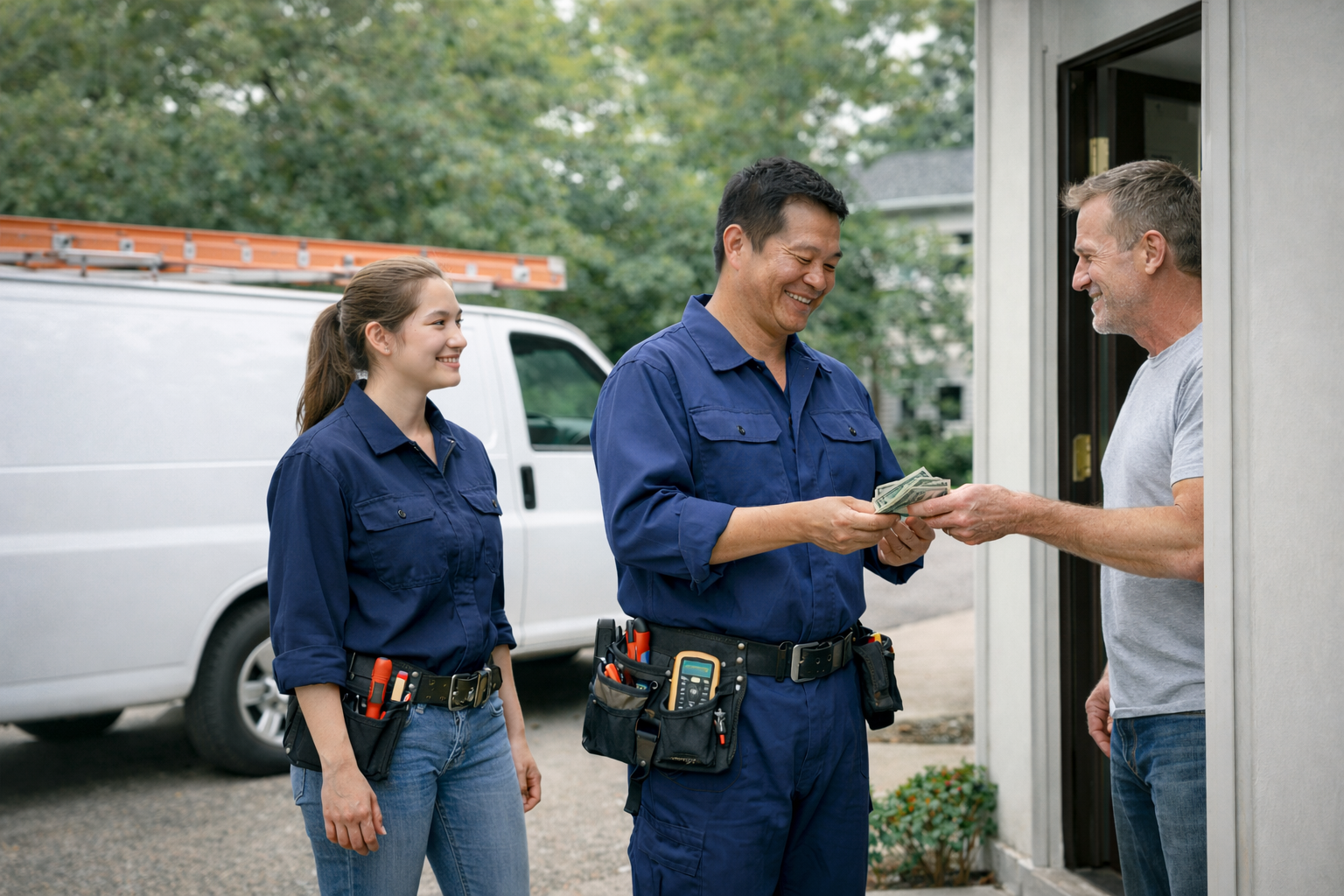 Electricians getting paid on site